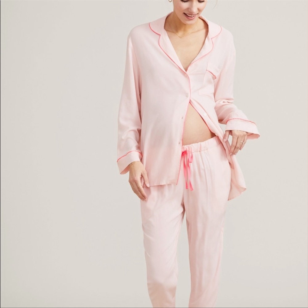 Hatch Light Pink Maternity Pajama Set with Contrast Piping